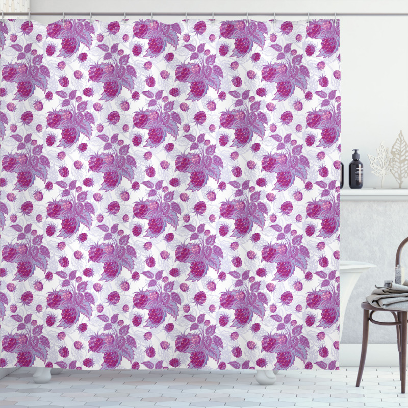 Vivid Rasberries Branch Shower Curtain