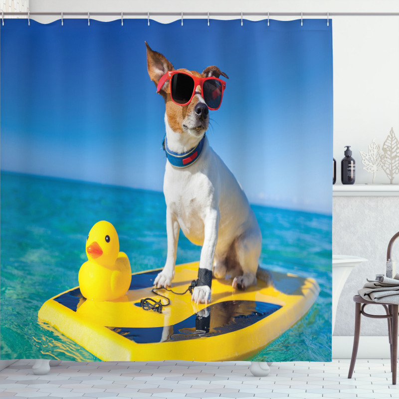 Dog Duck Surfing Shower Curtain