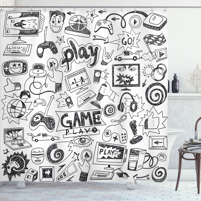 Sketch Style Gaming Shower Curtain