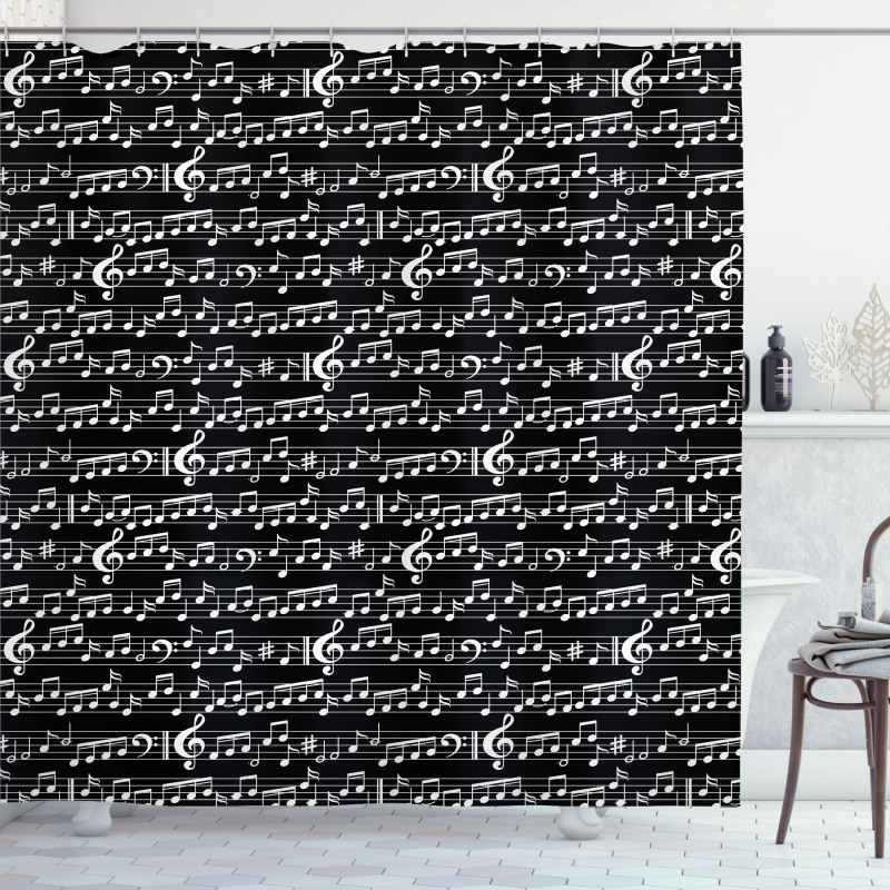 Musical Note Print Shower Curtain