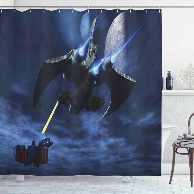 Spaceship Laser Beam Shower Curtain