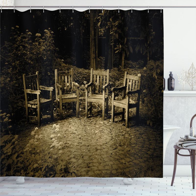 Small Wooden Rustic Chairs Shower Curtain