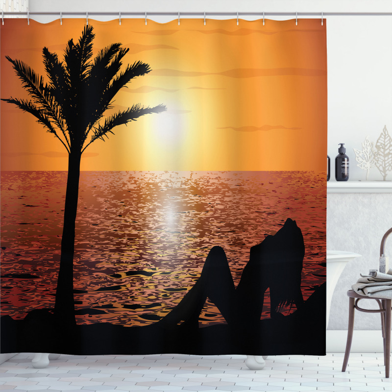 Girl Tropic Beach with Sunset Shower Curtain