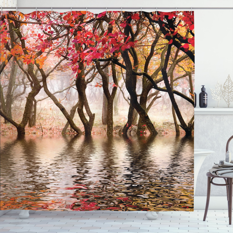 Fall Season River with Trees Shower Curtain