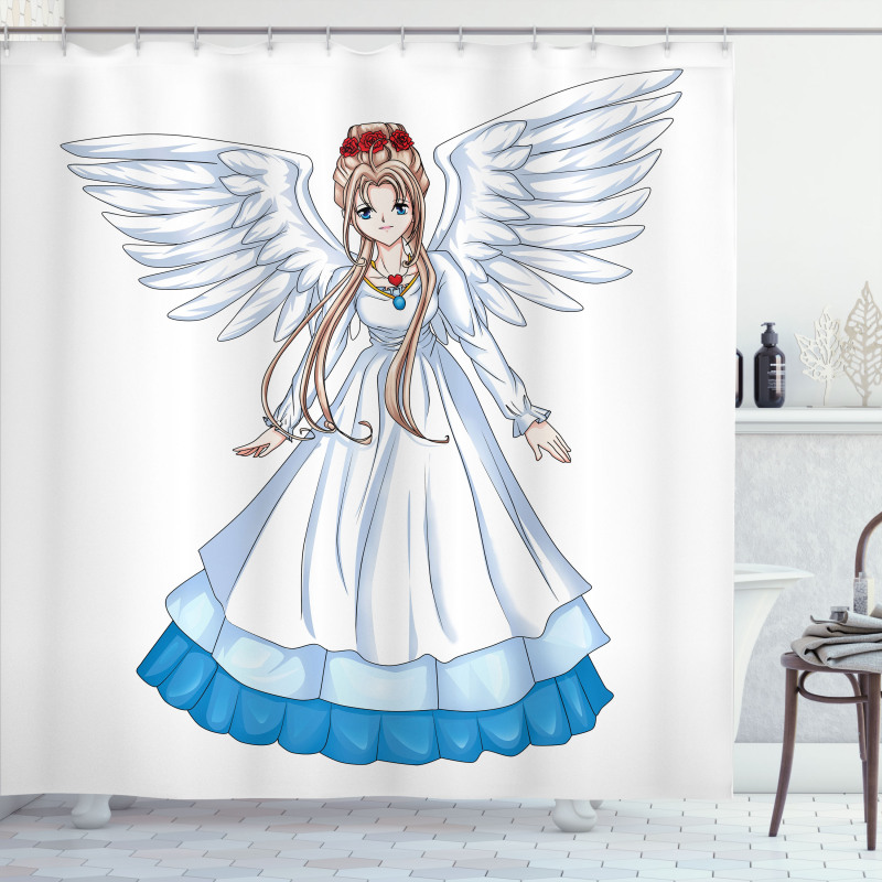 Cartoon with Angel Wings Shower Curtain