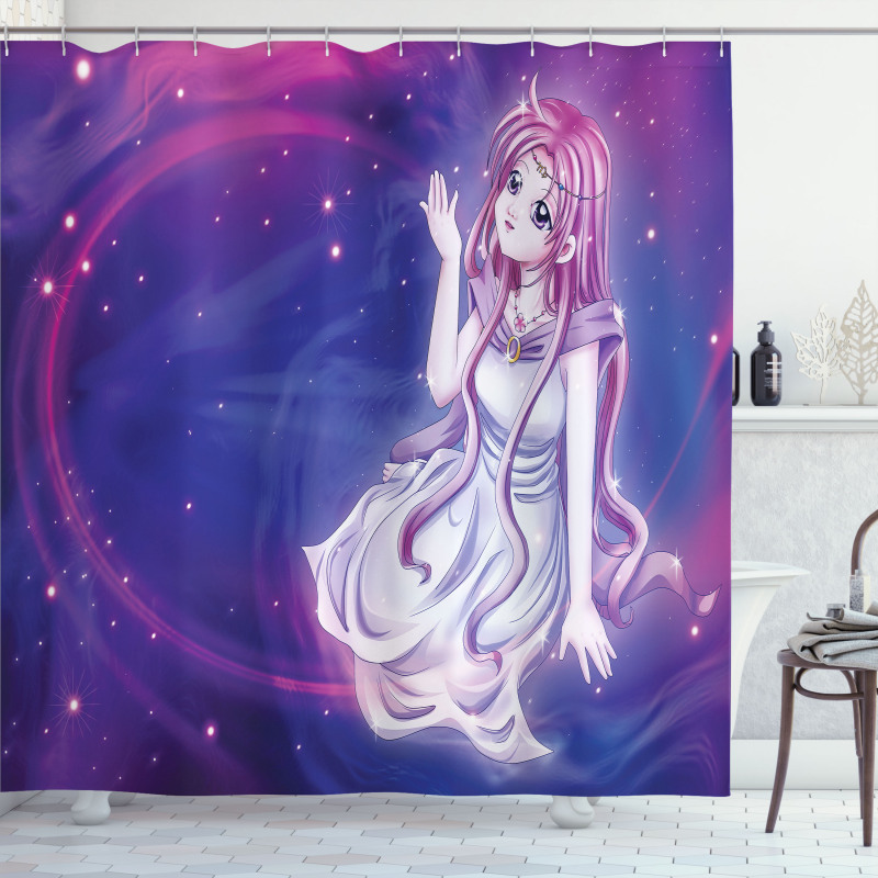 Purple Anime Fairy Sitting Shower Curtain