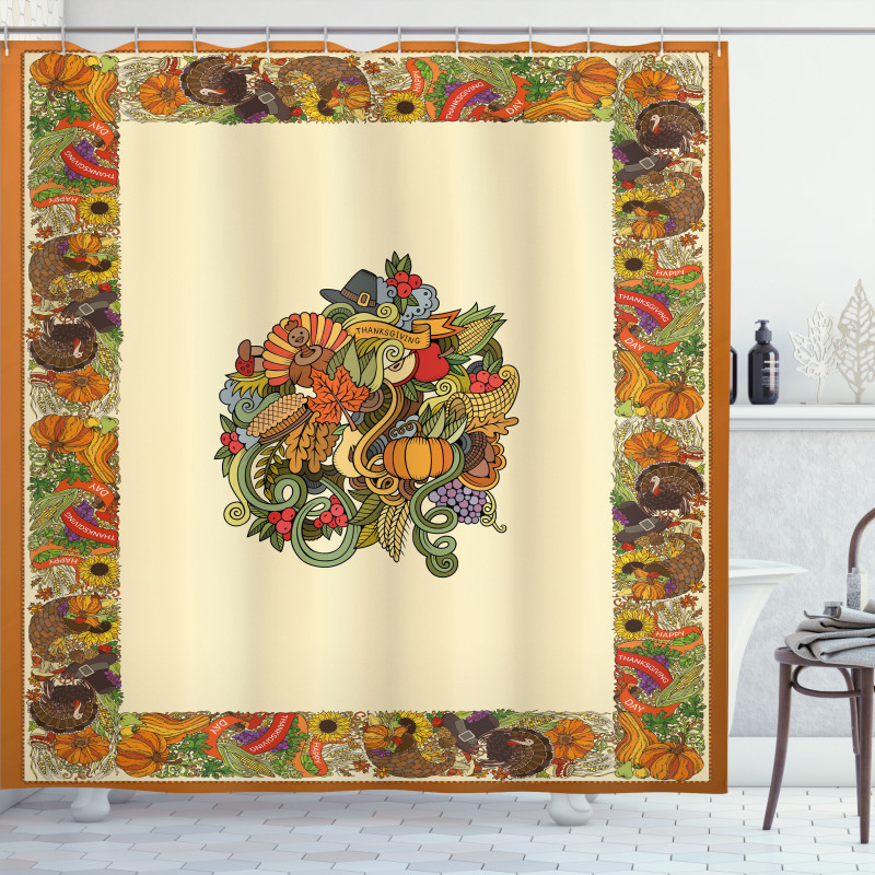 Pumpkin Wreath Bow Shower Curtain