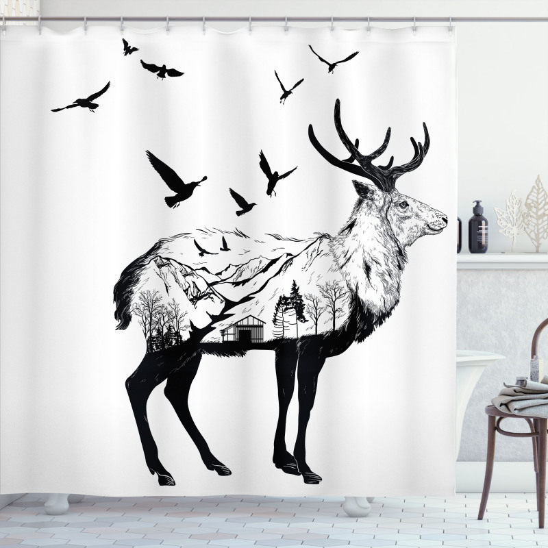 Mountain and Cottage Shower Curtain
