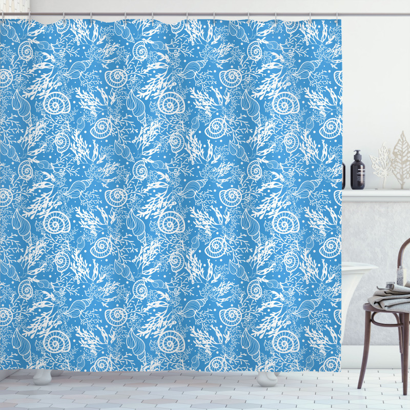 Monochrome Shells Corals Shower Curtain