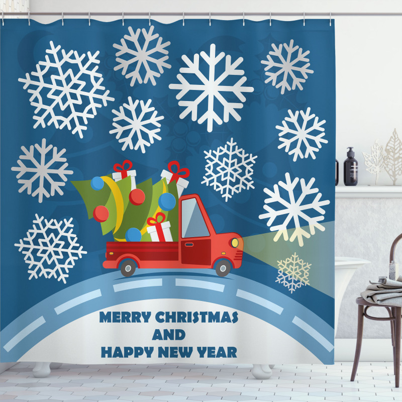 Happy New Year Truck Shower Curtain