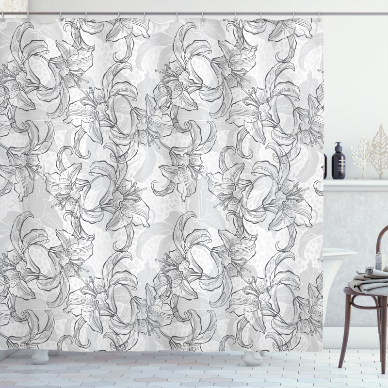 Vintage Greyscale Flowers Shower Curtain