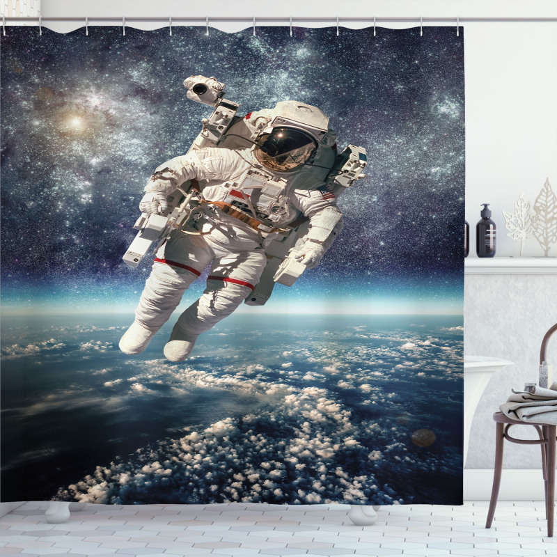 Astronaut Floats Outer Space Shower Curtain