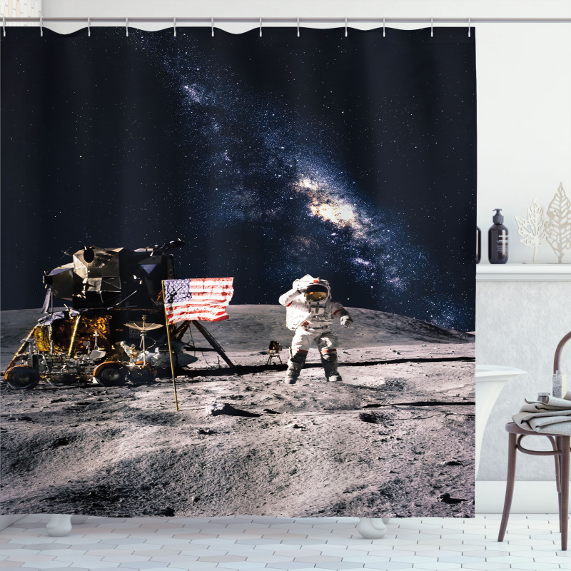Rocket Travelling Space Shower Curtain