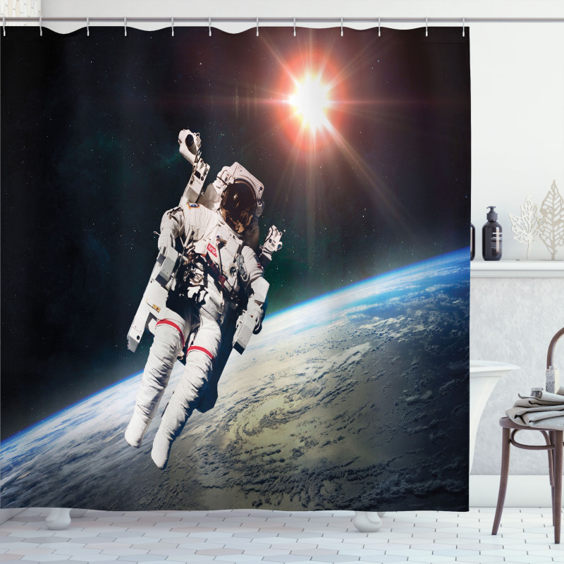 Astronaut with Sun Beams Shower Curtain