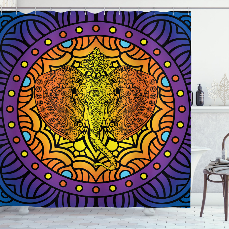 Elephant Head Mandala Shower Curtain