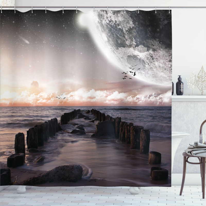 Old Pier Sea and Beach Shower Curtain