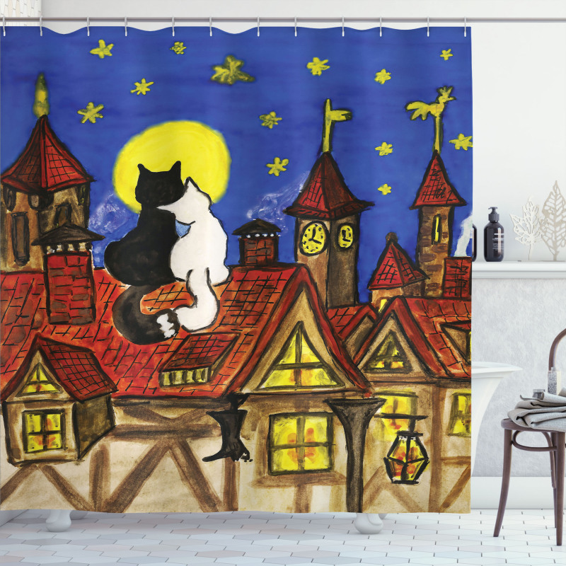 2 Lover Cats with Sky Shower Curtain