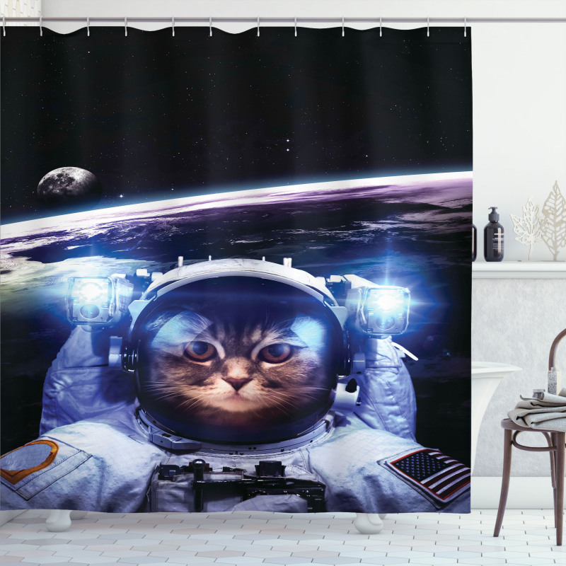 Funny Astronaut Cat Humor Shower Curtain