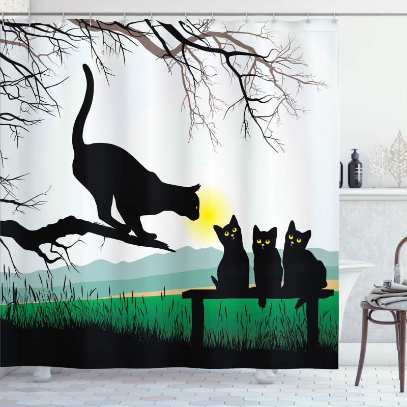 Mother Cat Baby Kittens Shower Curtain