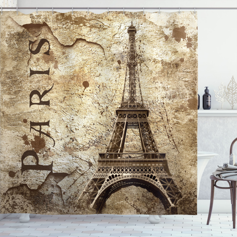 Eiffel Tower on Grunge Wall Shower Curtain