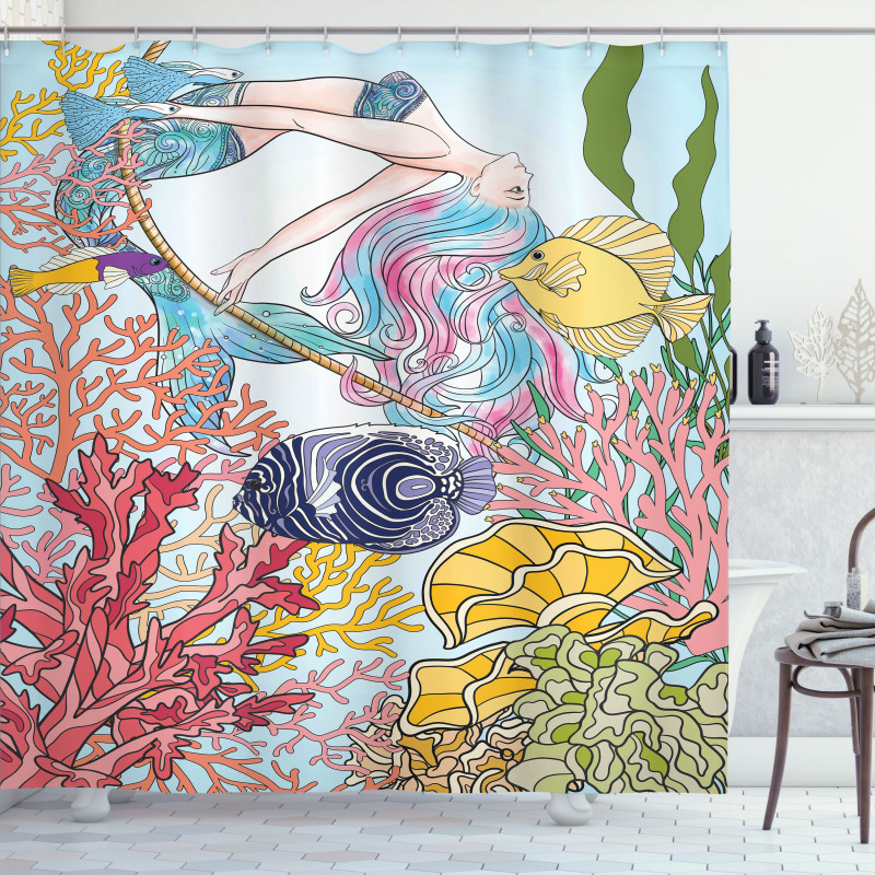 Sketchy Sea Coral Reefs Shower Curtain