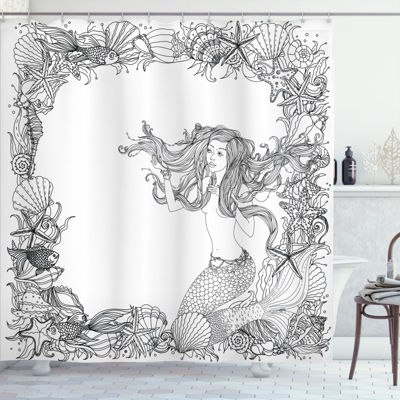 Seashells Mermaid Myth Shower Curtain