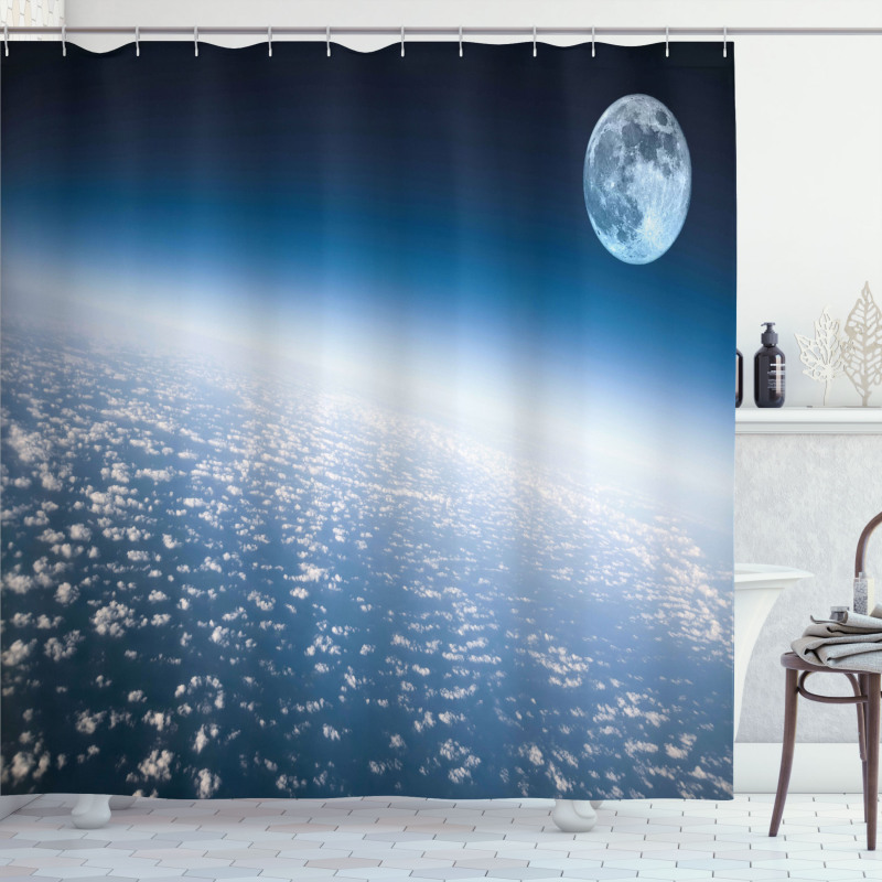 Planet Earth and Moon Shower Curtain
