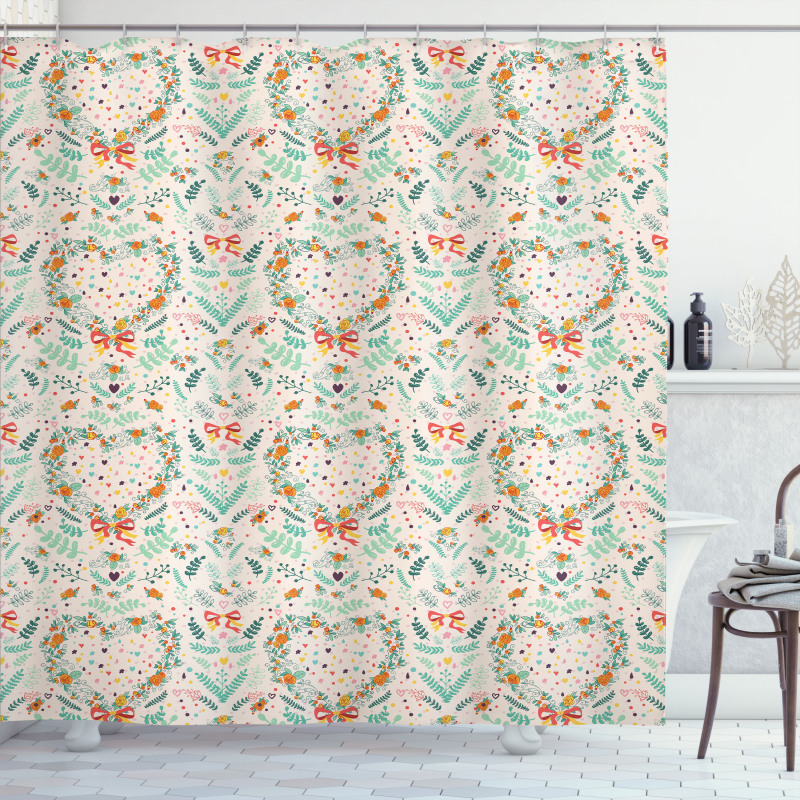 Vintage Hearts Ribbons Shower Curtain