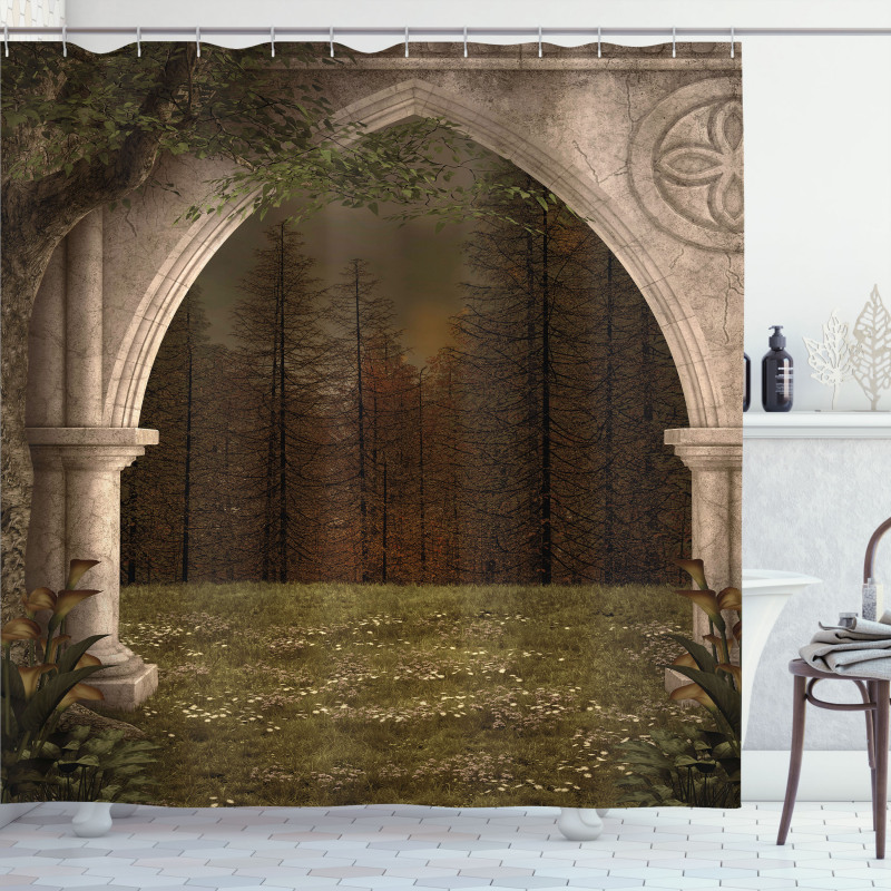 Retro Arch in Garden Shower Curtain