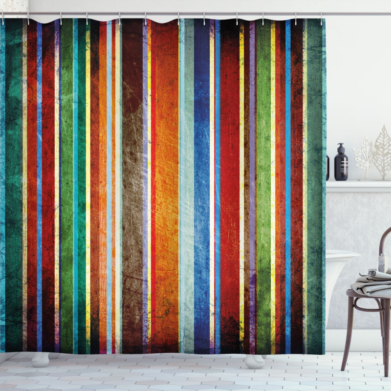 Retro Colorful Bands Shower Curtain