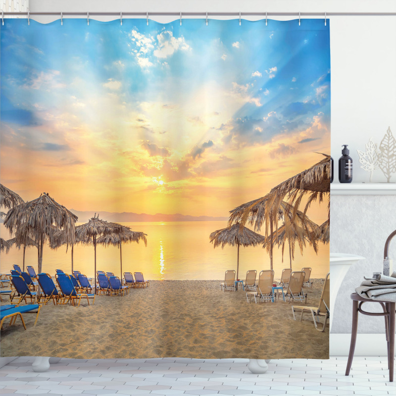 Sandy Beach with Sunrise Shower Curtain