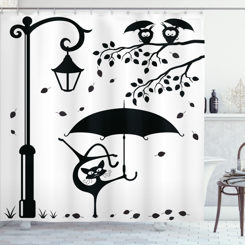 Funny Kitty with Umbrella Shower Curtain