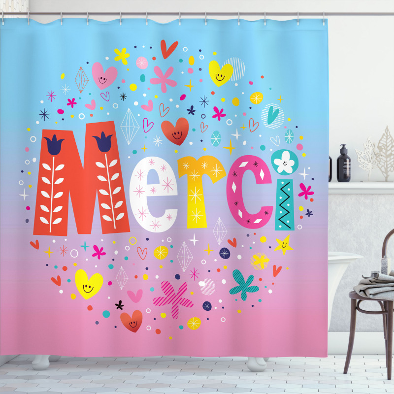 French Words with Hearts Shower Curtain