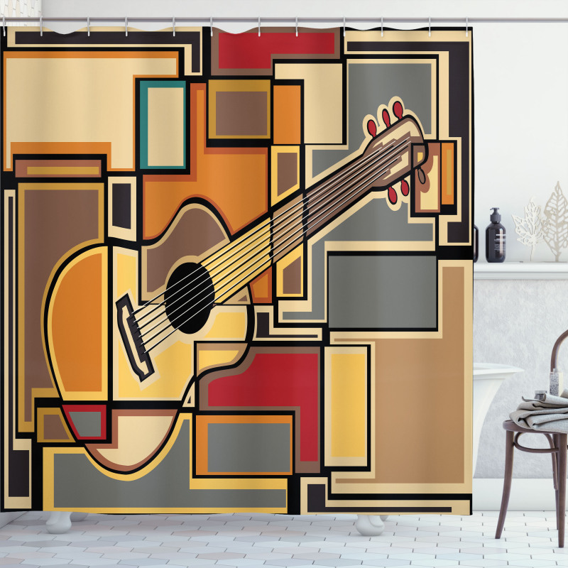 Geometric Guitar Funky Shower Curtain