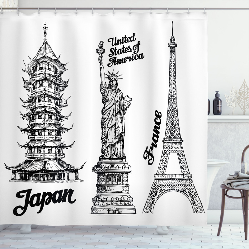 Japan Paris Building Shower Curtain