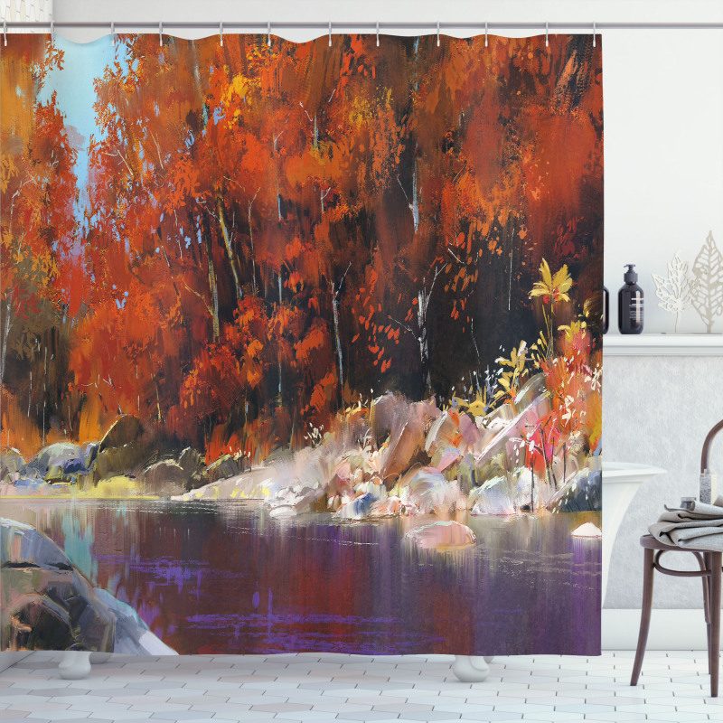 Autumn Forest with Rock Shower Curtain