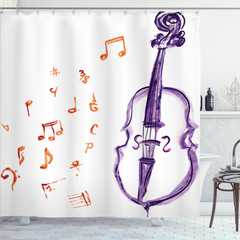 Musical Note Black Theme Shower Curtain
