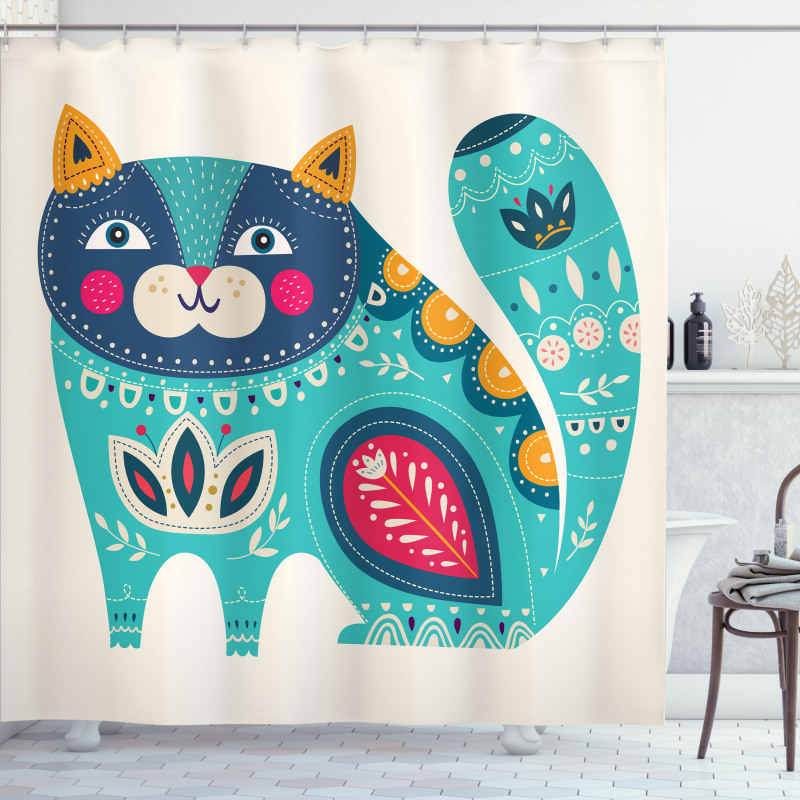Paisley Style Cat Kitten Shower Curtain