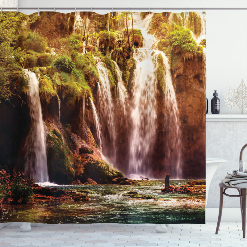 Waterfall Forest Trees Shower Curtain