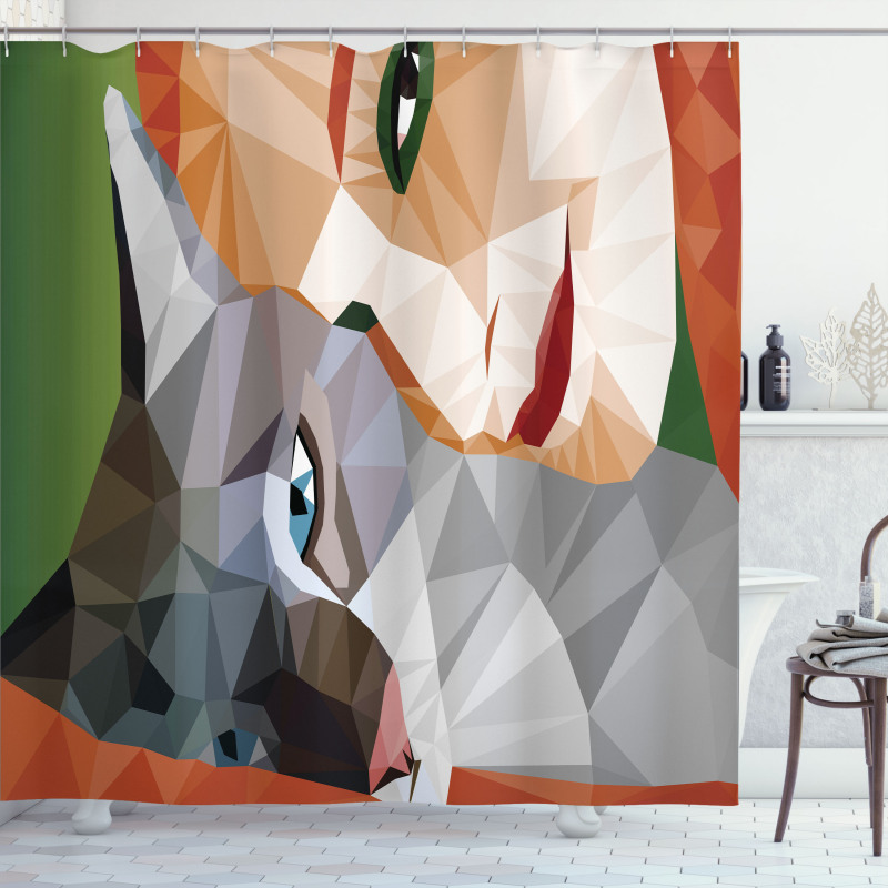 Geometric Mosaic Kitten Shower Curtain