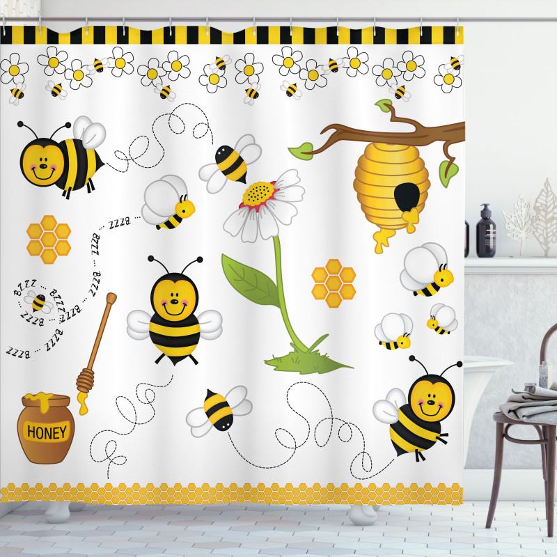 Bees Daisies Chamomile Shower Curtain