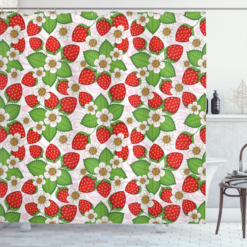 Floral Strawberry Scene Shower Curtain