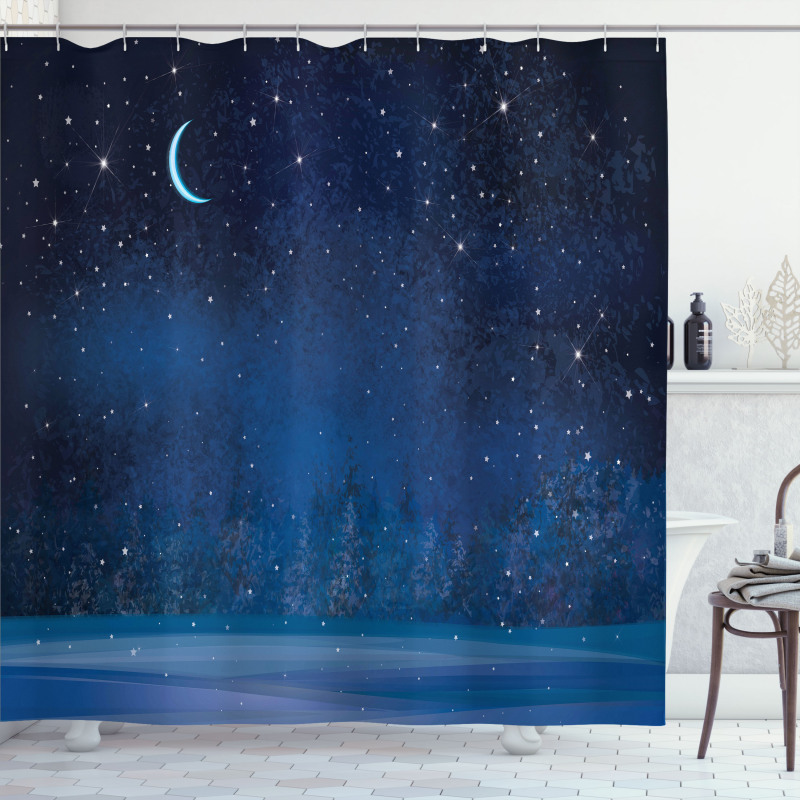 Winter Season Nighttime Shower Curtain
