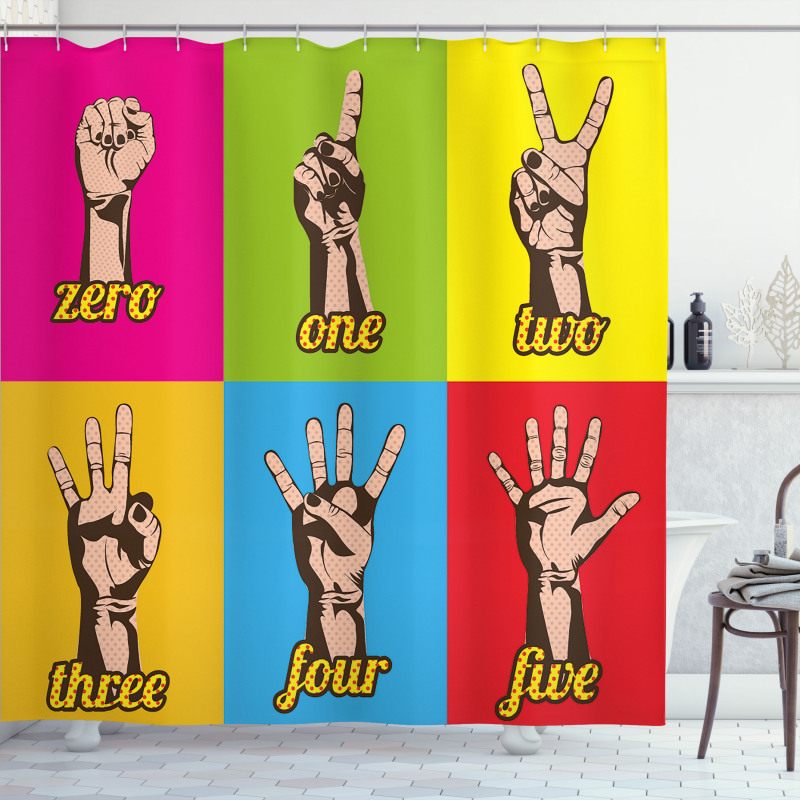 Colored Number Hands Shower Curtain