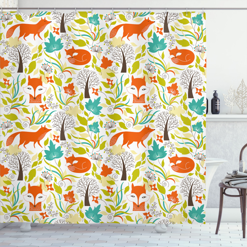 Wild Fox Wolf Flower Shower Curtain