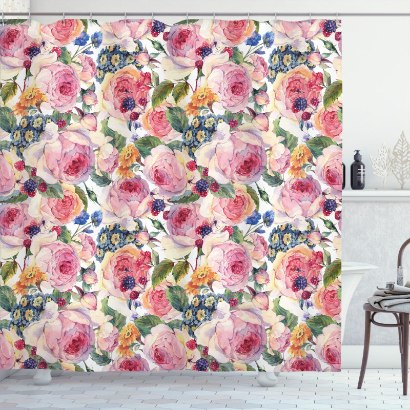 Shabby Plant Rose Floral Shower Curtain