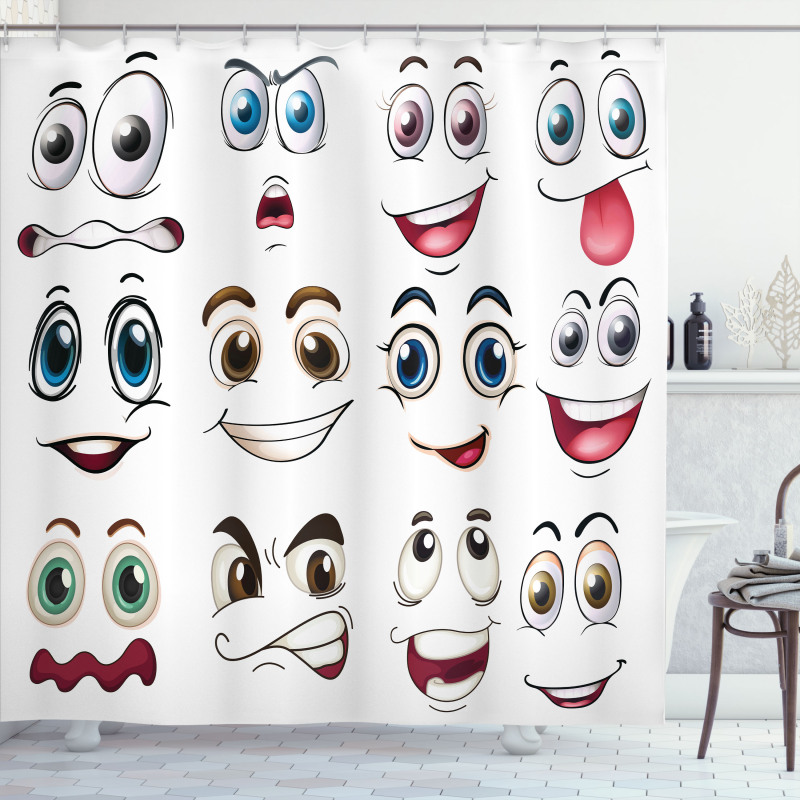 Hand Drawn Emoji Faces Shower Curtain