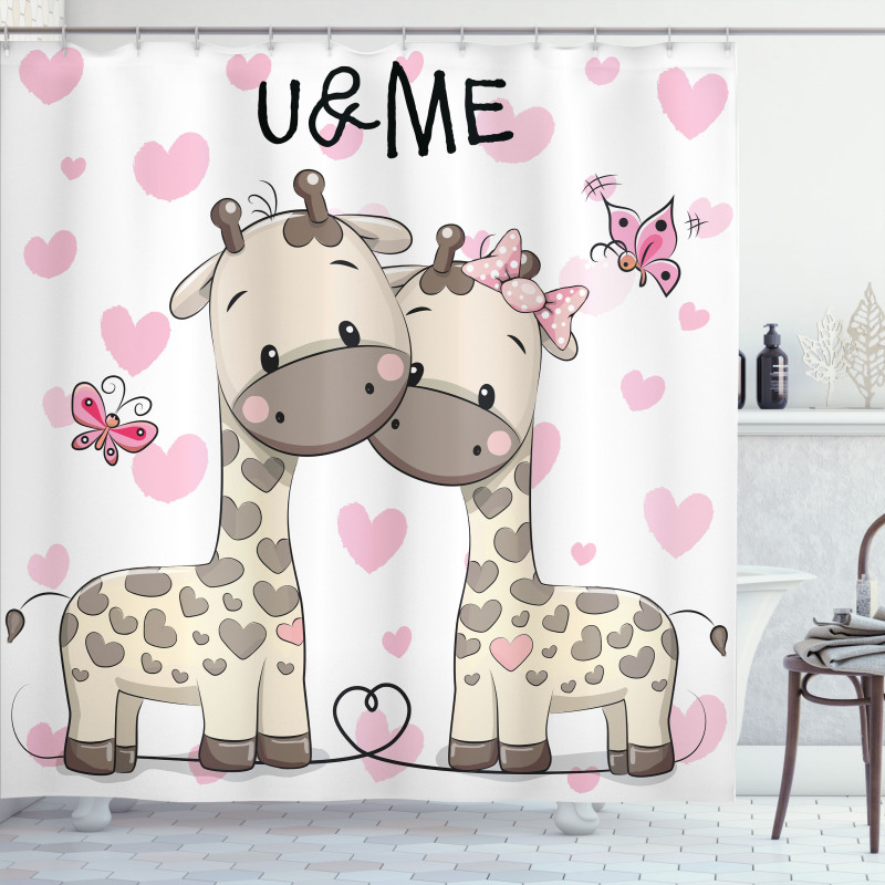 Baby Giraffes and Hearts Shower Curtain