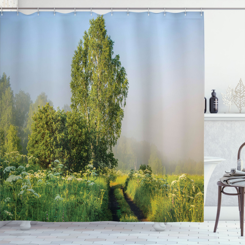 Path with Trees Flowers Shower Curtain