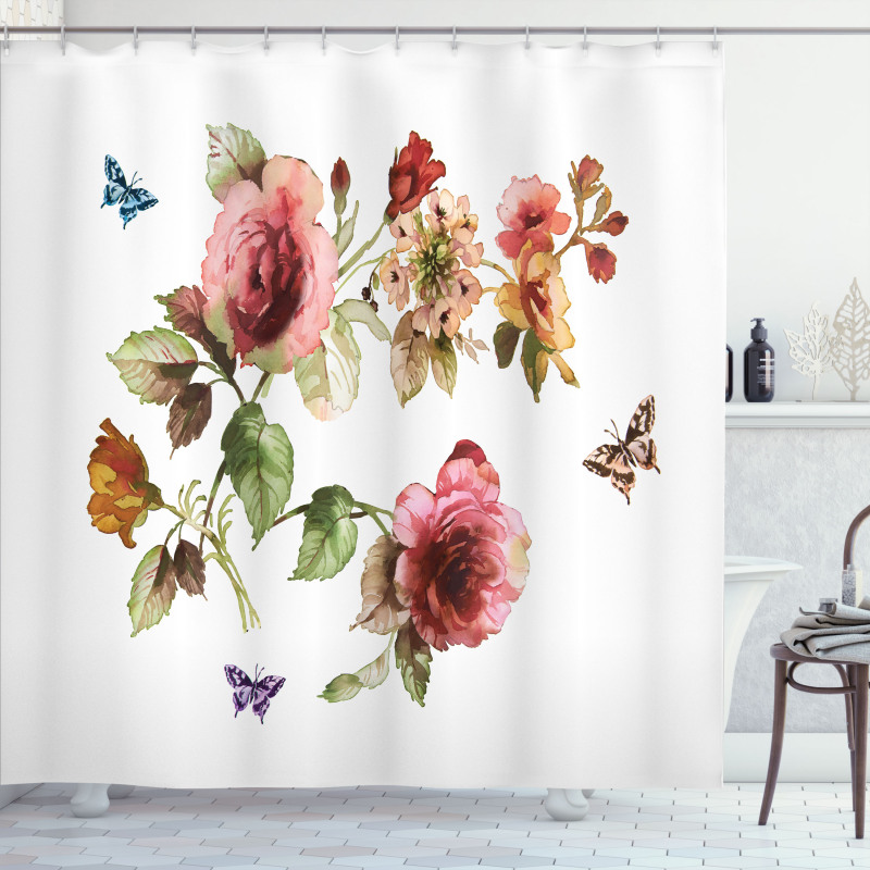 Shabby Plant Roses Buds Shower Curtain